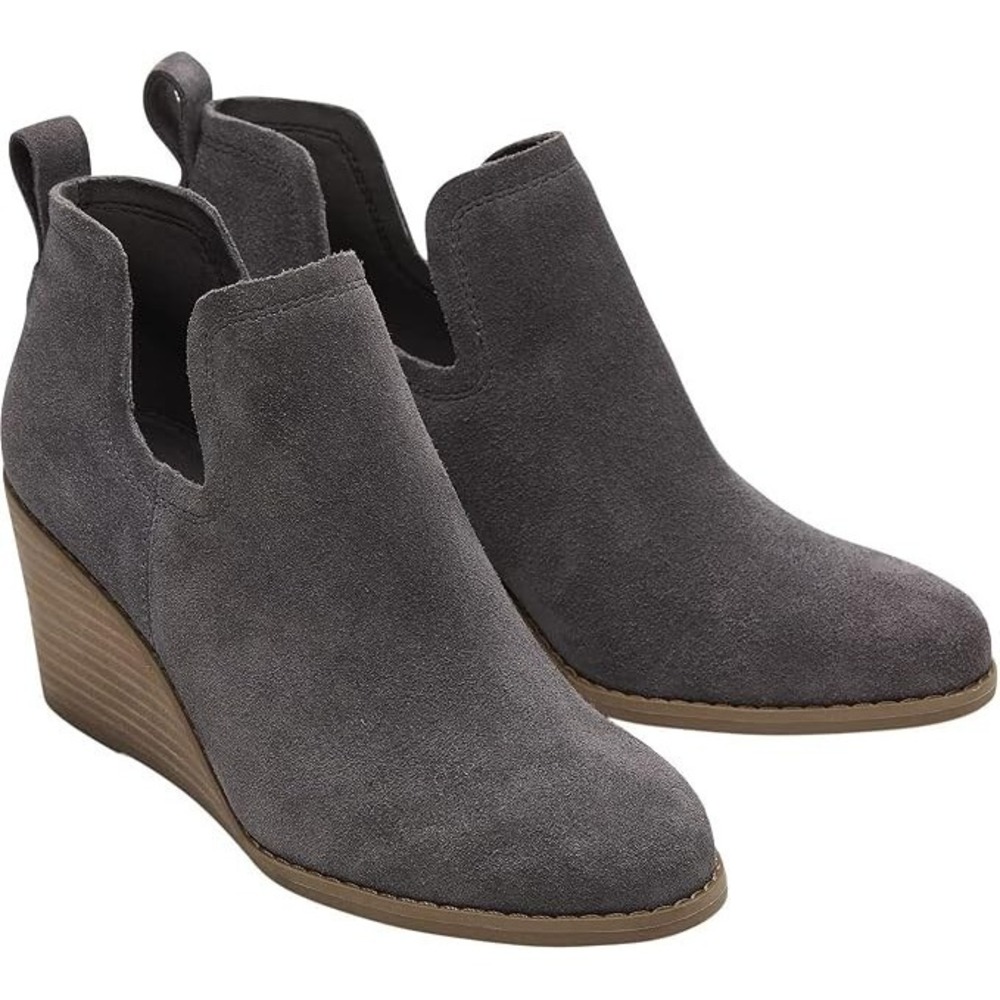 TOMS Kallie Wedge Ankle Boot Women Pavement Grey Pavement Suede Pull On 6 Wide